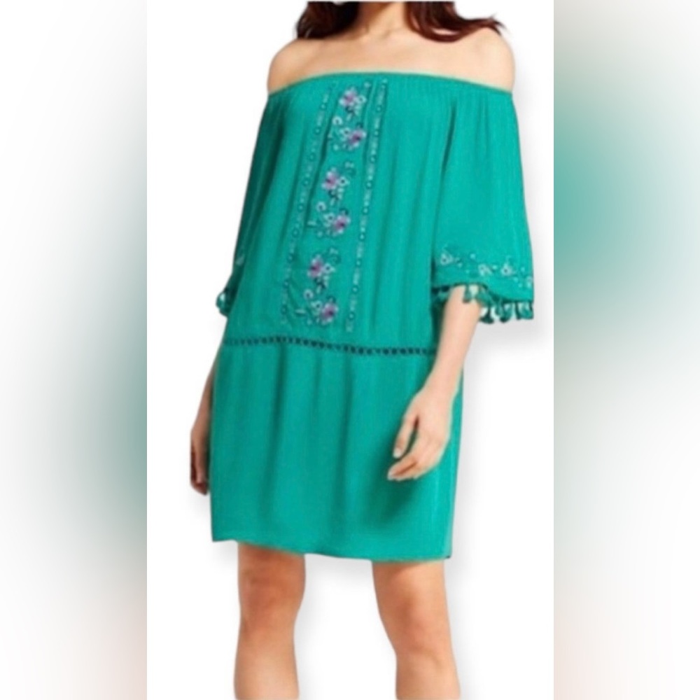 Xhilaration off the shoulder embroidered boho  fringe dress size XXL